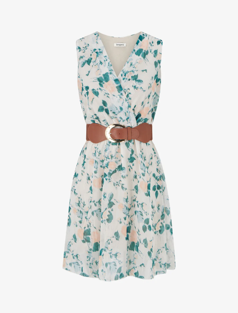 Robe imprimé fleuri à rayures irisés - Vert sapin