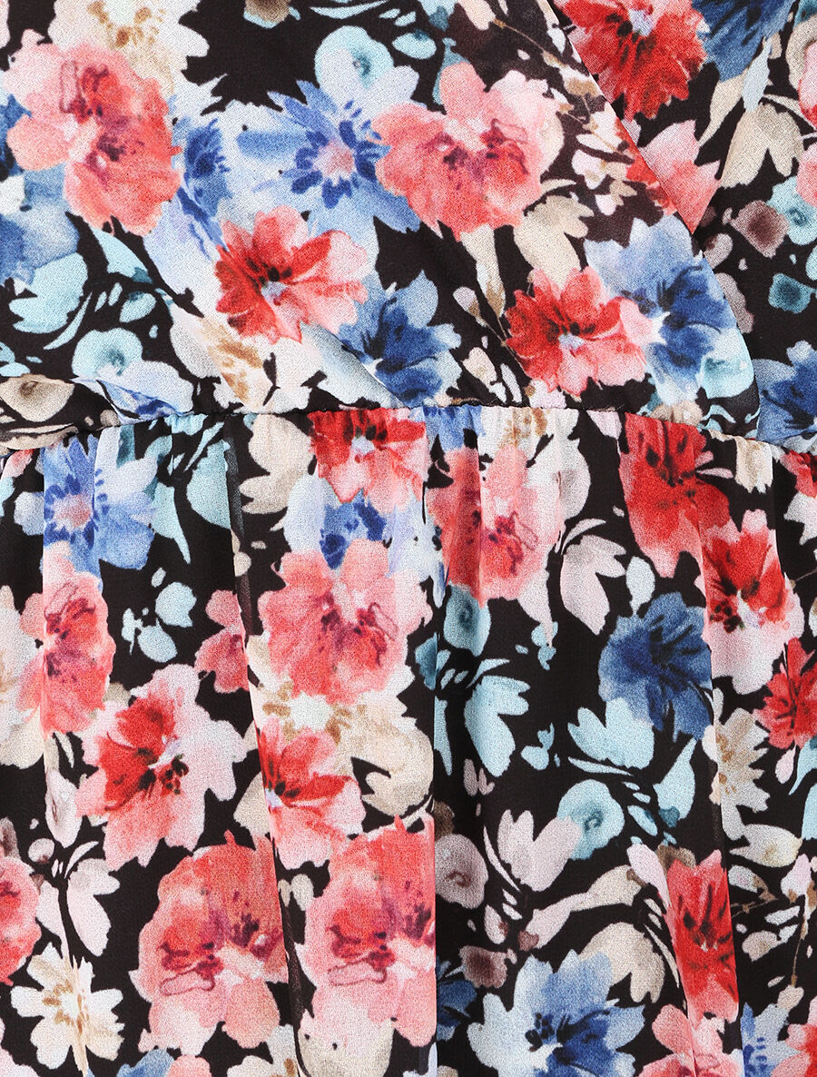 Robe imprimé fleurs champêtres à bretelles à détail noeud - Noir - Image 3