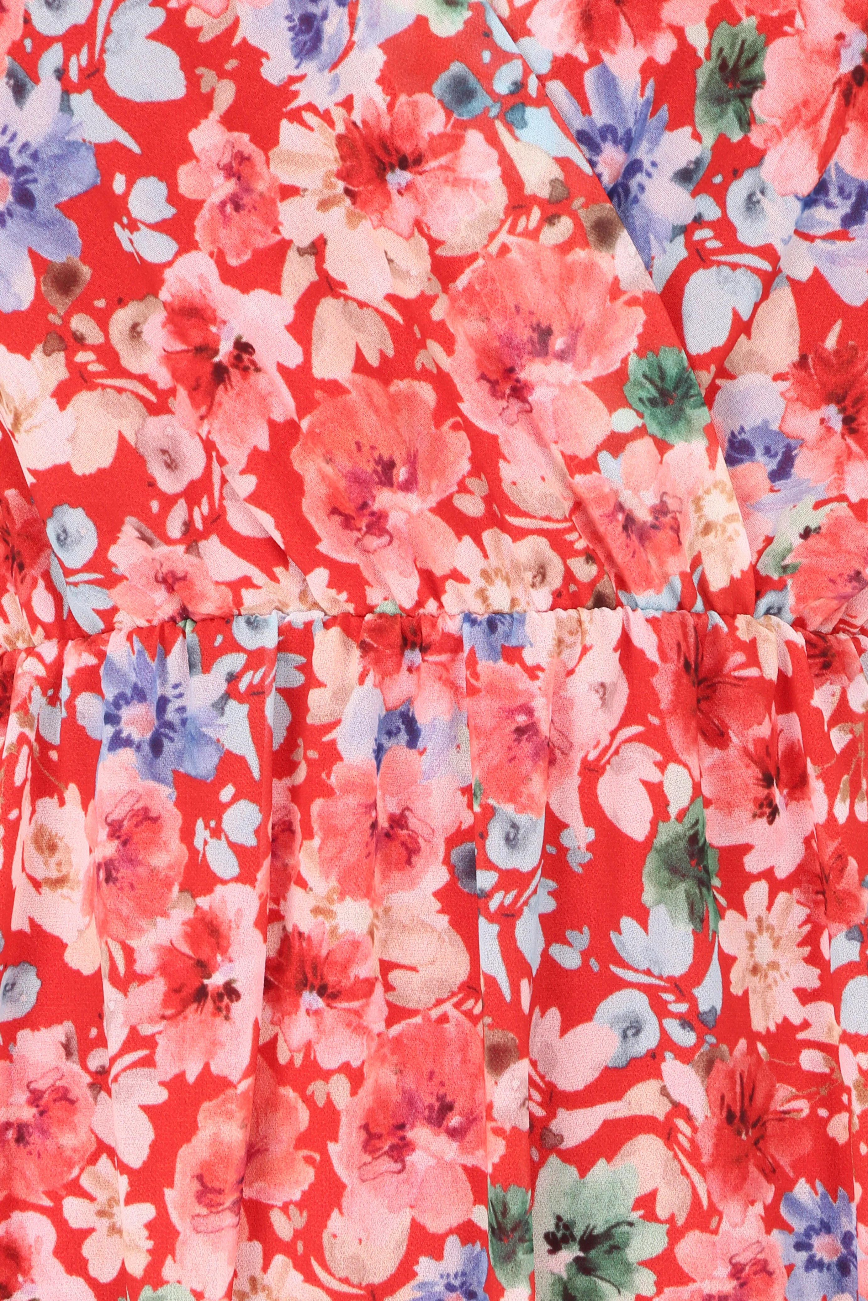 Robe imprimé fleurs champêtres à bretelles à détail noeud - Rouge - Image 3