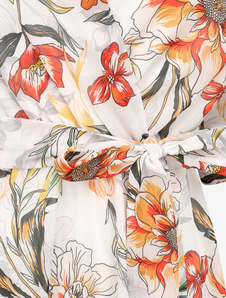 Robe imprimé fleurs d'été à col cache-coeur - Blanc - Image 3