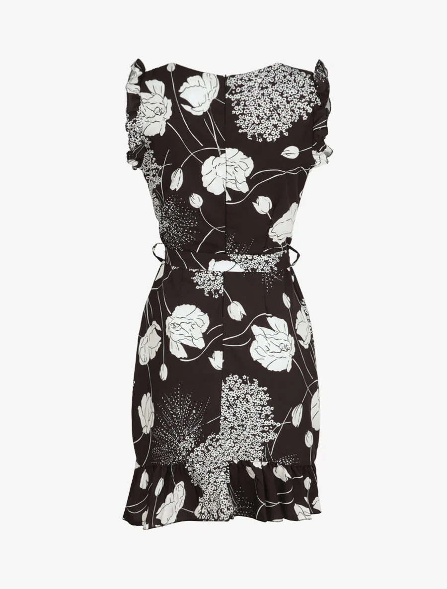 Robe imprimé fleurs sauvages à bords volantées style portefeuille - Noir - Image 2