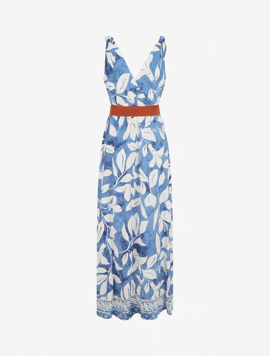 Robe imprimé fleurs tropicales à bretelles à nouer - Bleu clair - Image 2