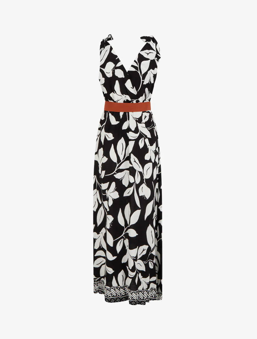 Robe imprimé fleurs tropicales à bretelles à nouer - Noir - Image 2