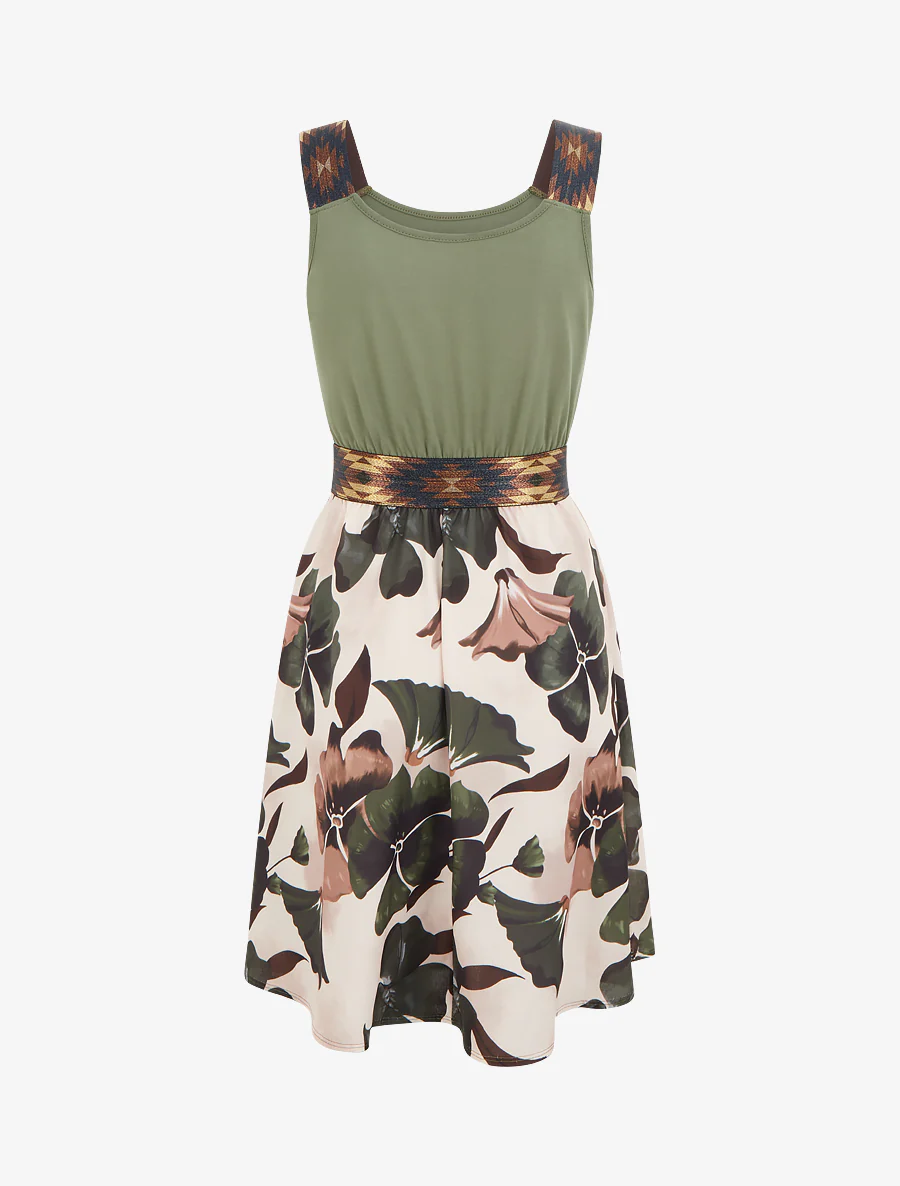 Robe imprimé floral à taille élastiquée fantaisie - Kaki - Image 2