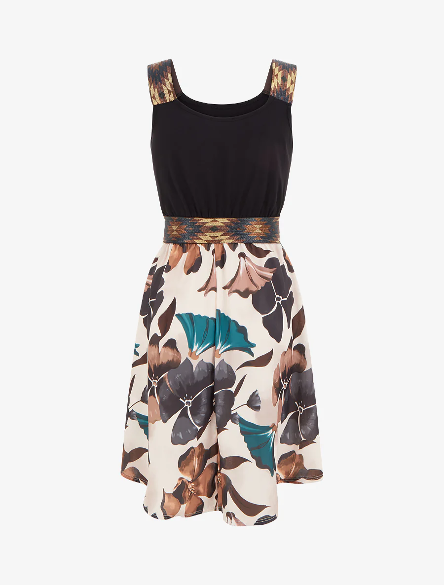 Robe imprimé floral à taille élastiquée fantaisie - Noir - Image 2