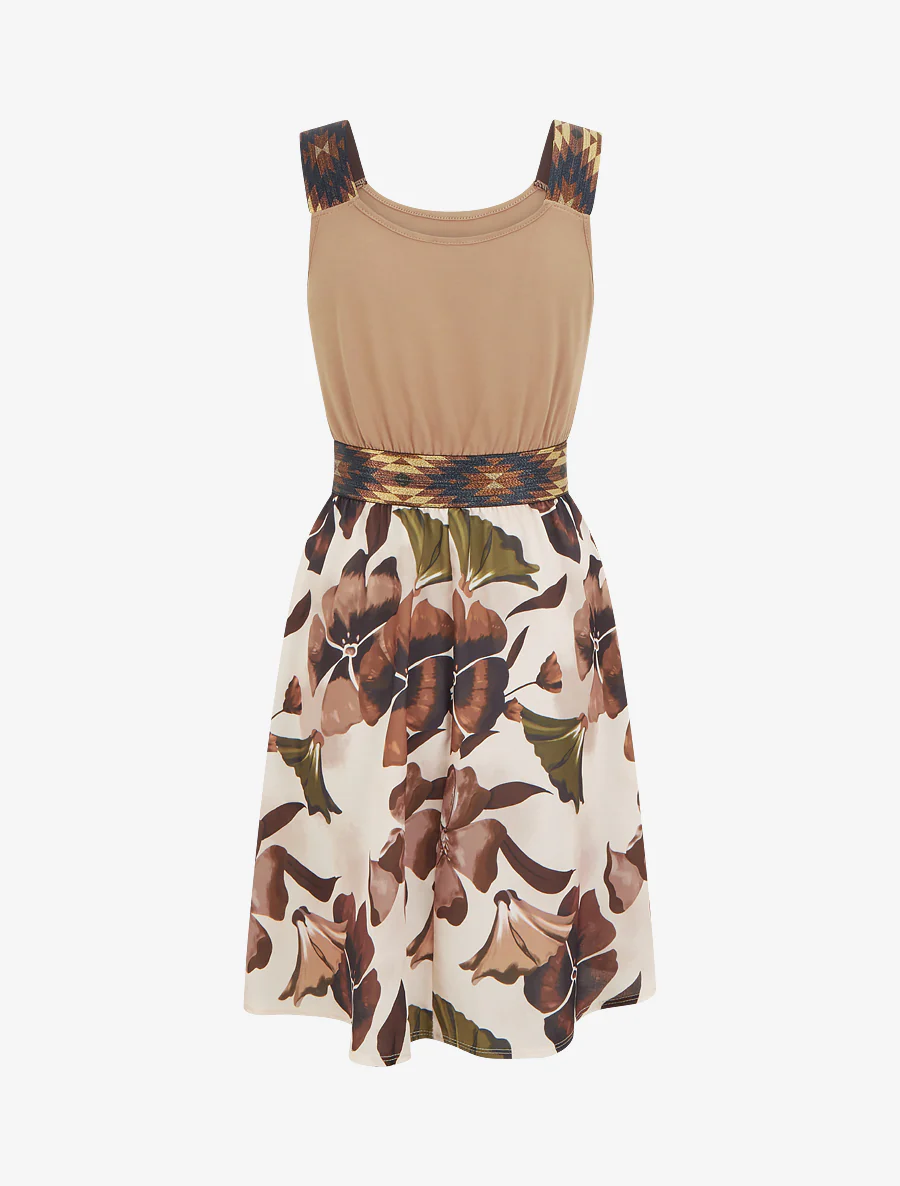 Robe imprimé floral à taille élastiquée fantaisie - Camel - Image 2
