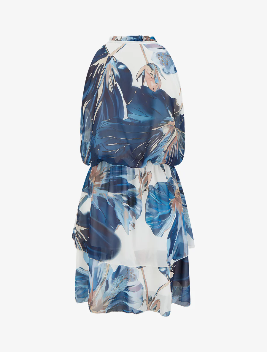 Robe imprimé floral à taille élastiquée - Marine - Image 2