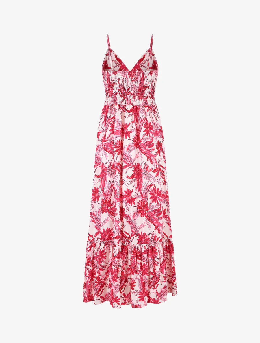 Robe imprimé foulard à base volantée - Fushia - Image 3