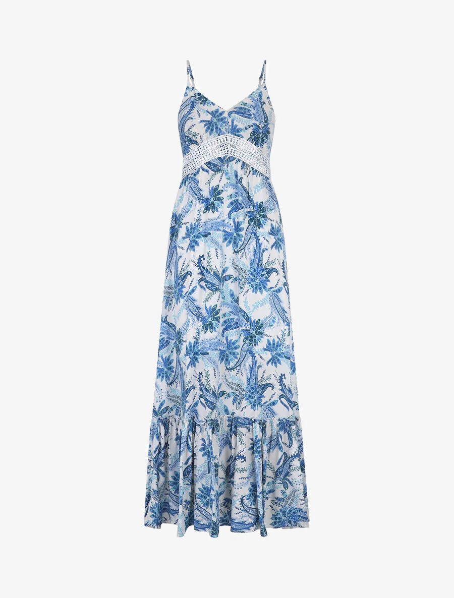 Robe imprimé foulard à base volantée - Bleu