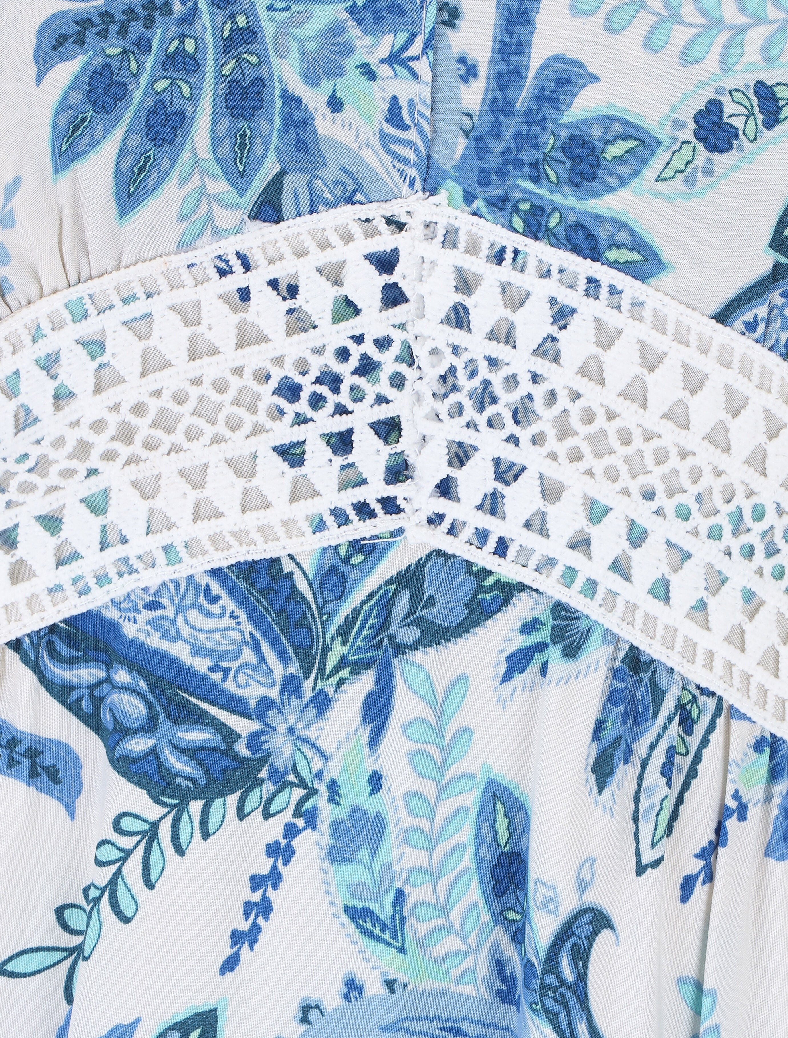 Robe imprimé foulard à base volantée - Bleu - Image 3
