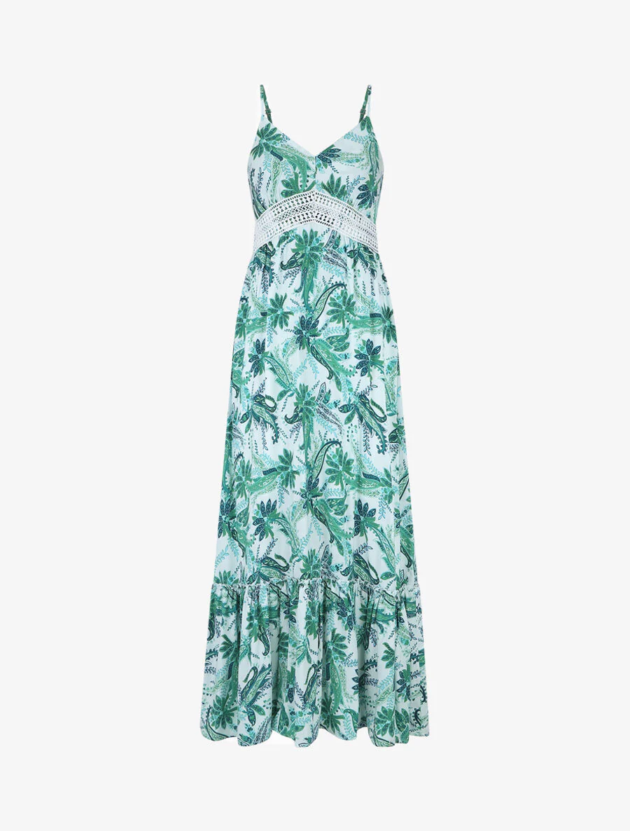 Robe imprimé foulard à base volantée - Vert