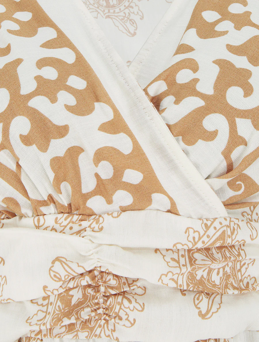 Robe imprimé foulard à col cache-coeur - Camel - Image 3