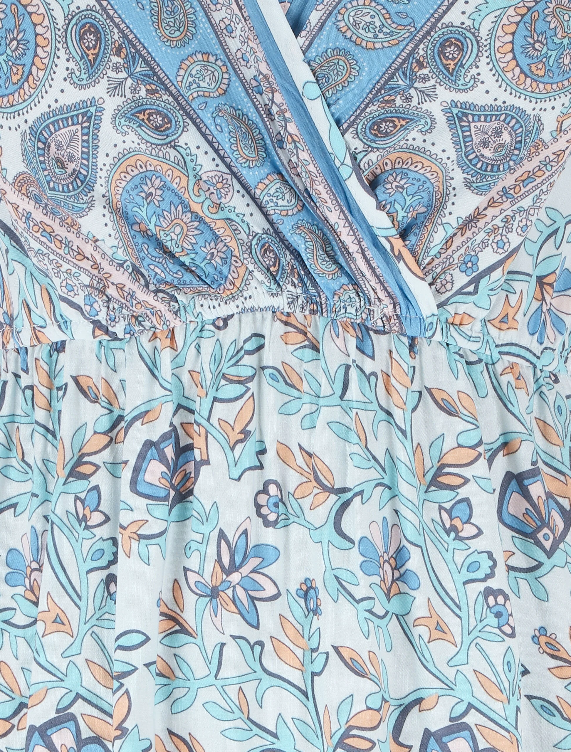 Robe imprimé foulard à manches volantées - Bleu ciel - Image 4