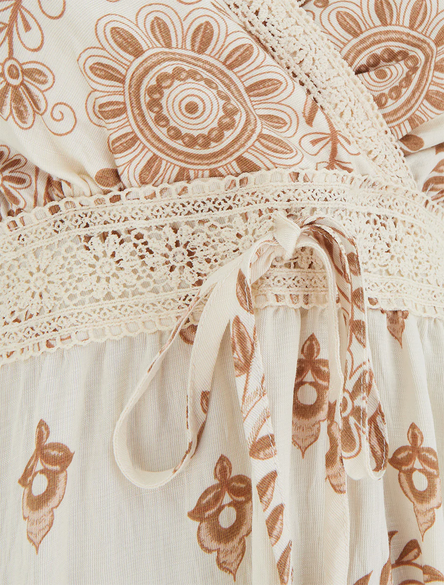 Robe imprimé foulard et fines bretelles - Camel - Image 3