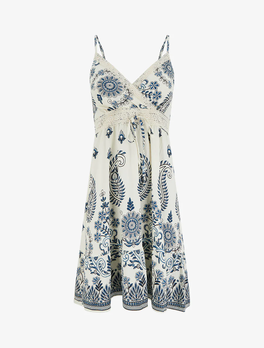 Robe imprimé foulard et fines bretelles - Marine