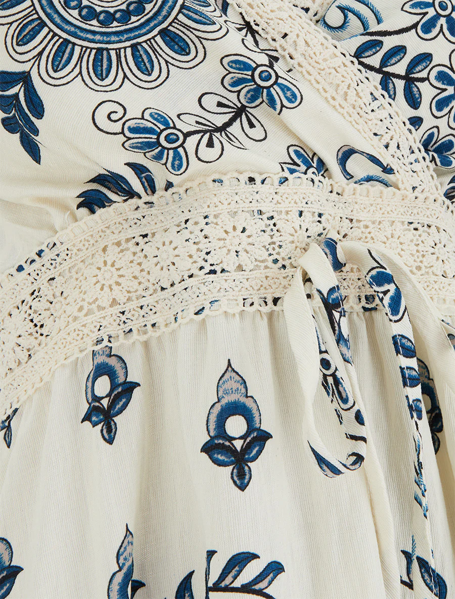 Robe imprimé foulard et fines bretelles - Marine - Image 3