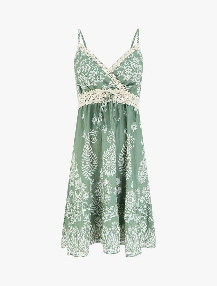 Robe imprimé foulard et fines bretelles - Kaki