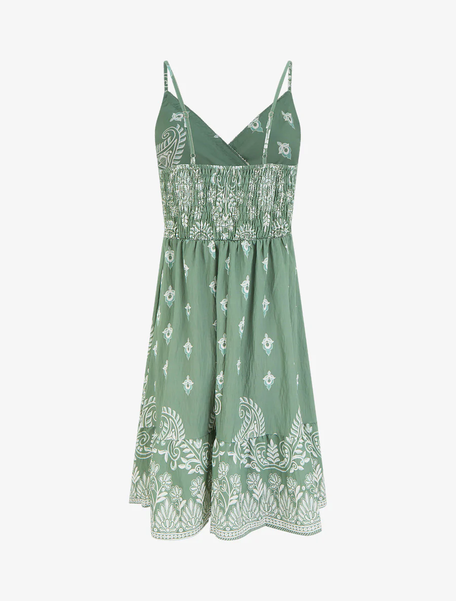 Robe imprimé foulard et fines bretelles - Kaki - Image 2