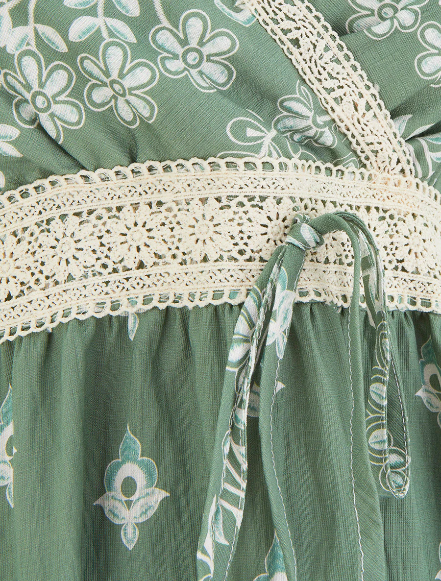 Robe imprimé foulard et fines bretelles - Kaki - Image 3