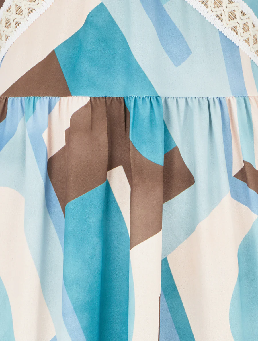 Robe imprimé graphique à empiècement broderie - Vert d'eau - Image 3
