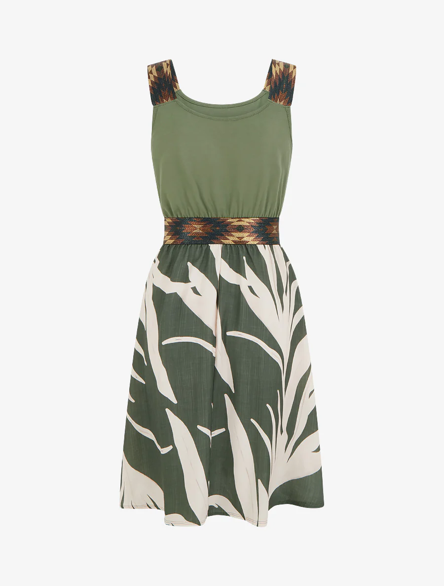 Robe imprimé graphique à taille élastiquée fantaisie - Kaki - Image 2