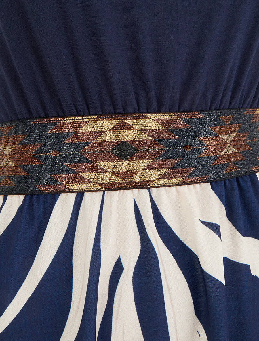 Robe imprimé graphique à taille élastiquée fantaisie - Marine - Image 3