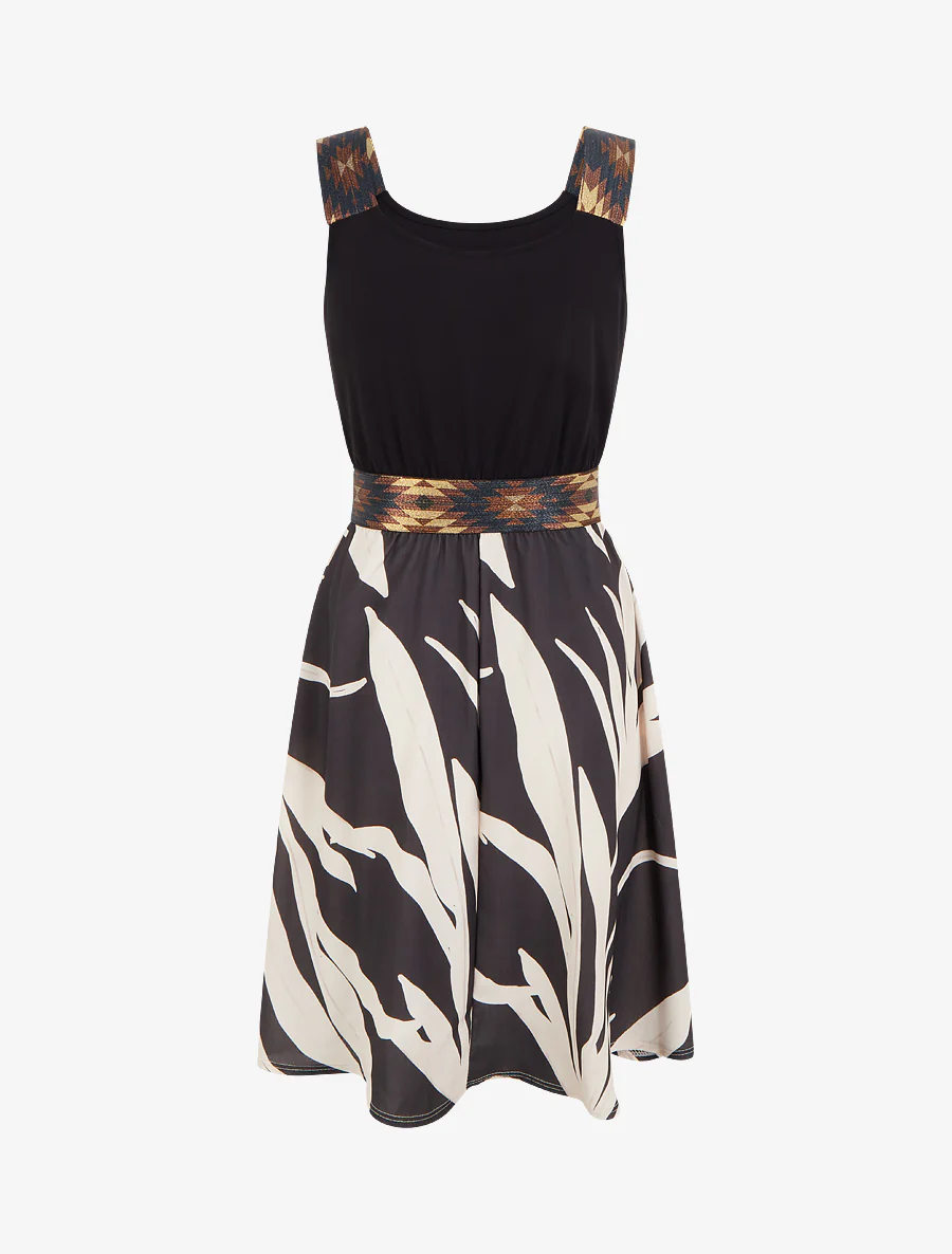 Robe imprimé graphique à taille élastiquée fantaisie - Noir - Image 2