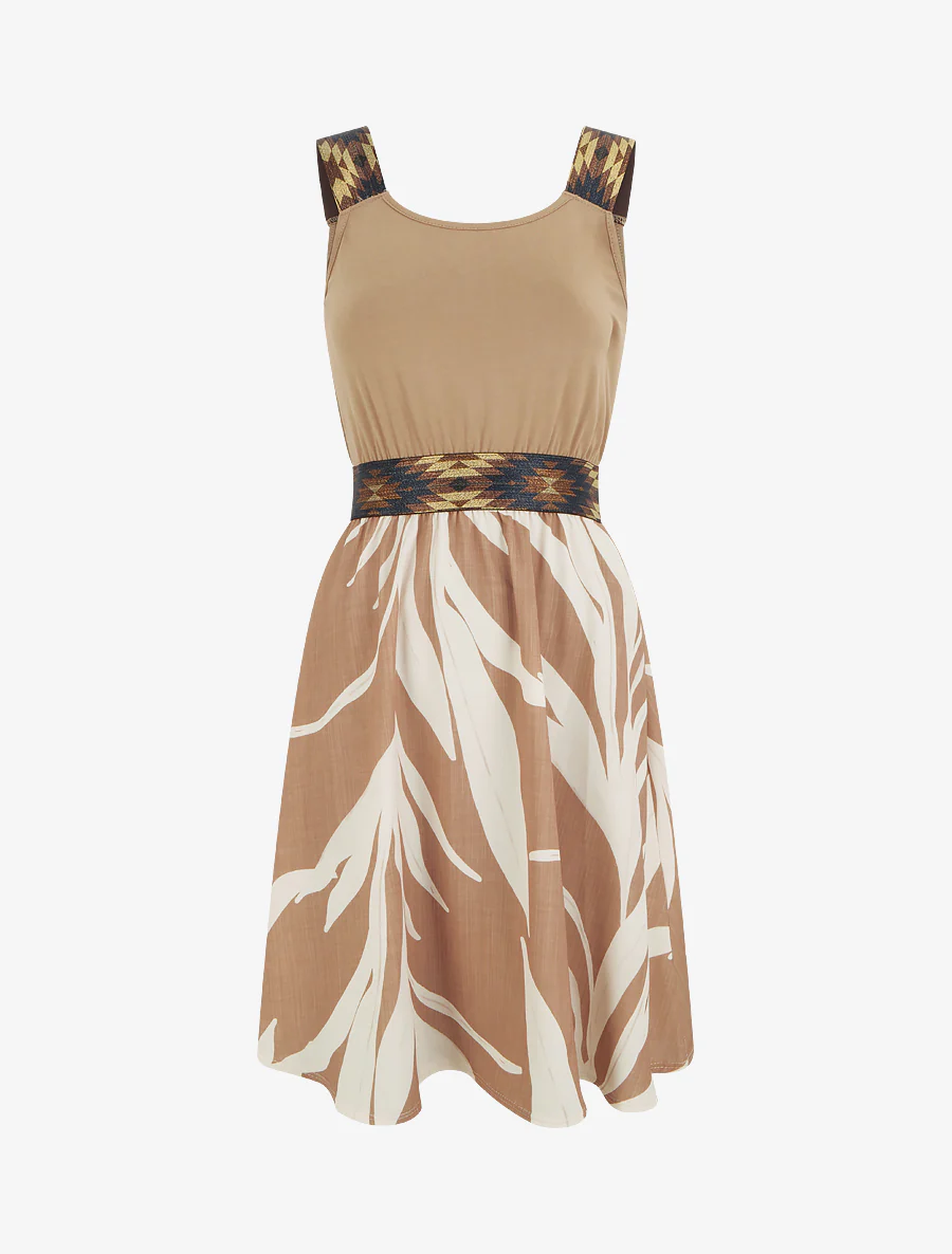 Robe imprimé graphique à taille élastiquée fantaisie - Camel