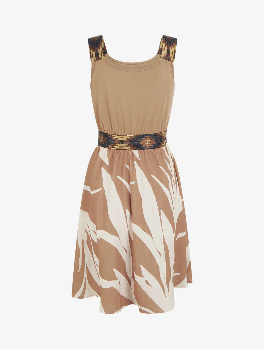 Robe imprimé graphique à taille élastiquée fantaisie - Camel - Image 2