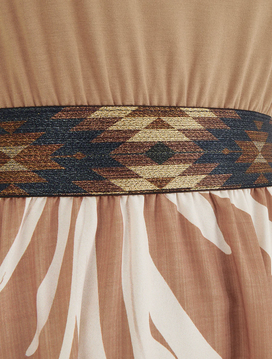 Robe imprimé graphique à taille élastiquée fantaisie - Camel - Image 3