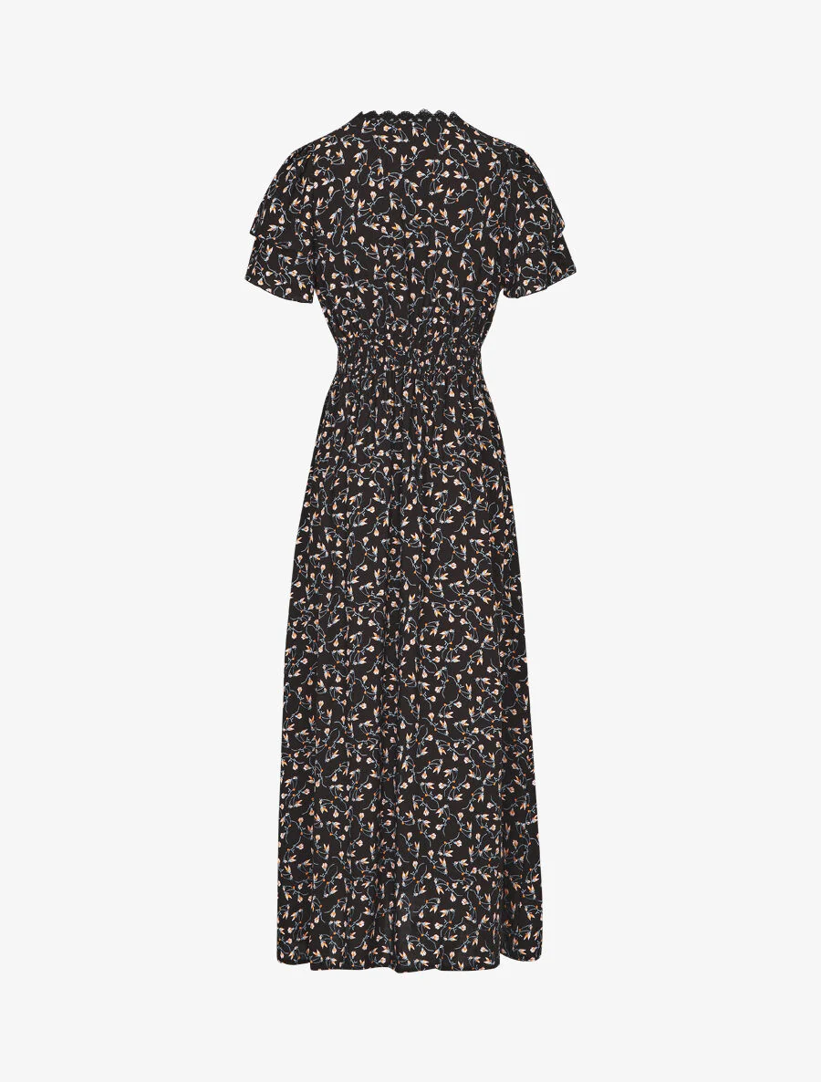 Robe imprimé petites fleurs à double manches - Noir - Image 2