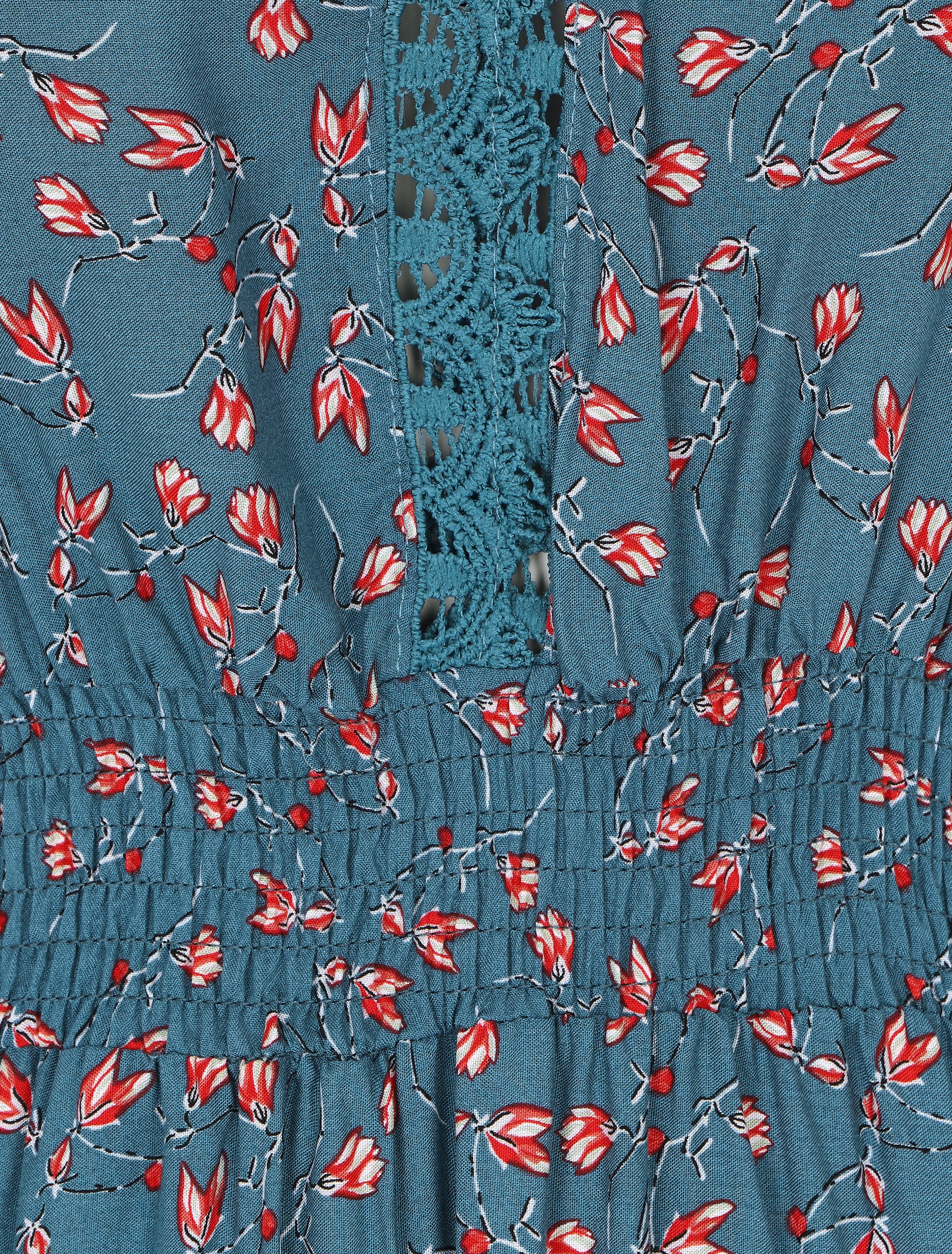 Robe imprimé petites fleurs à double manches - Bleu canard - Image 3