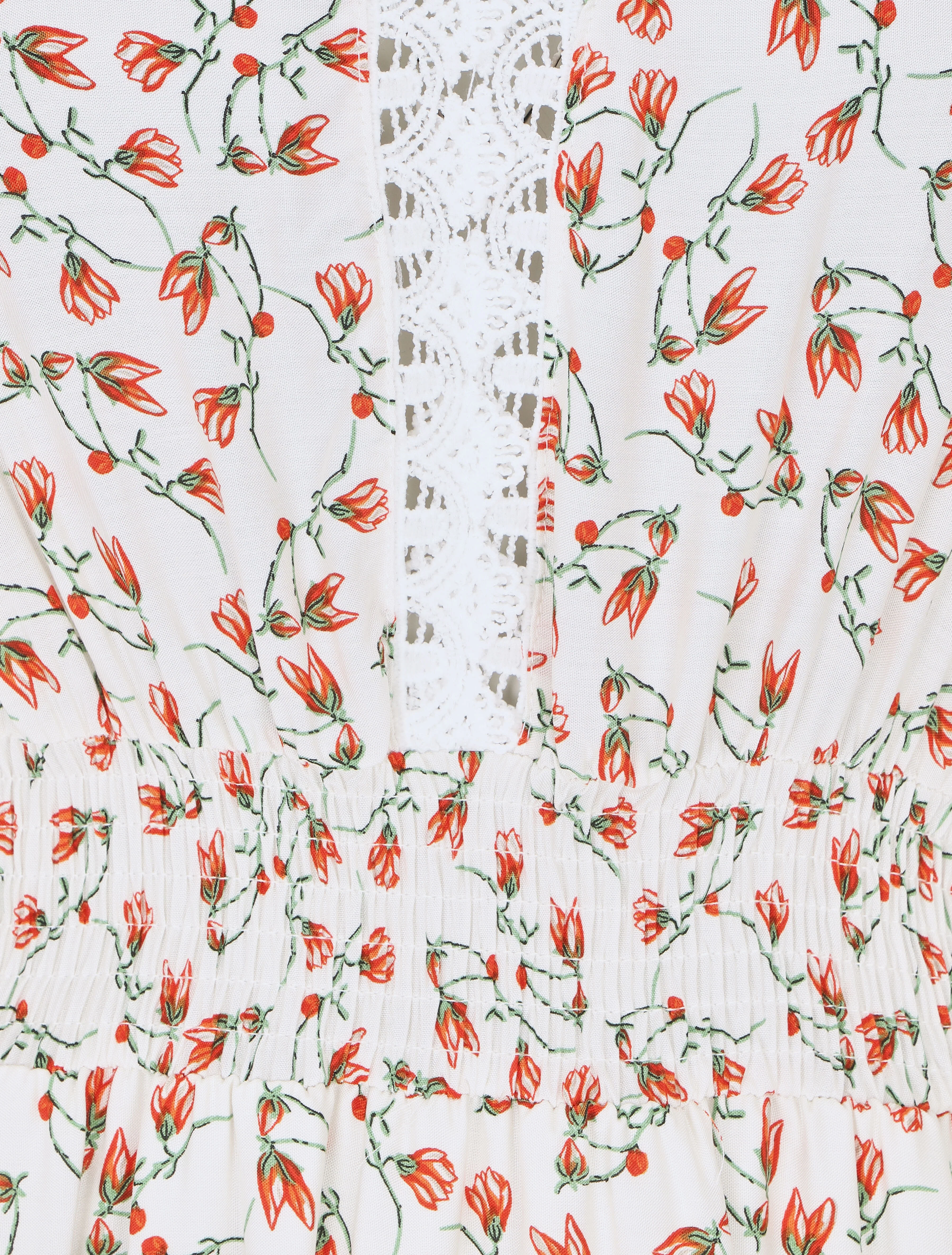 Robe imprimé petites fleurs à double manches - Blanc - Image 3