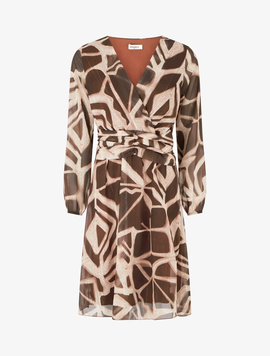 Robe imprimé rétro à rayures irisées - Marron