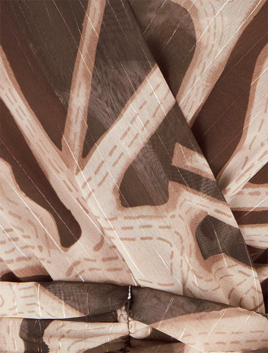 Robe imprimé rétro à rayures irisées - Marron - Image 3