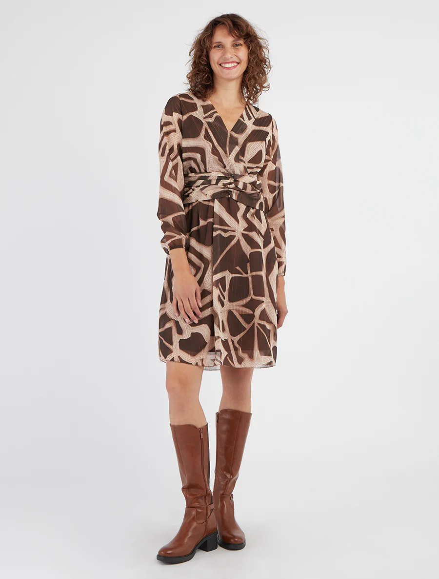 Robe imprimé rétro à rayures irisées - Marron - Image 4