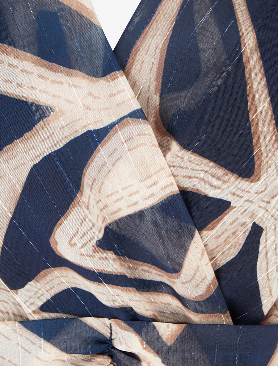Robe imprimé rétro à rayures irisées - Marine - Image 3