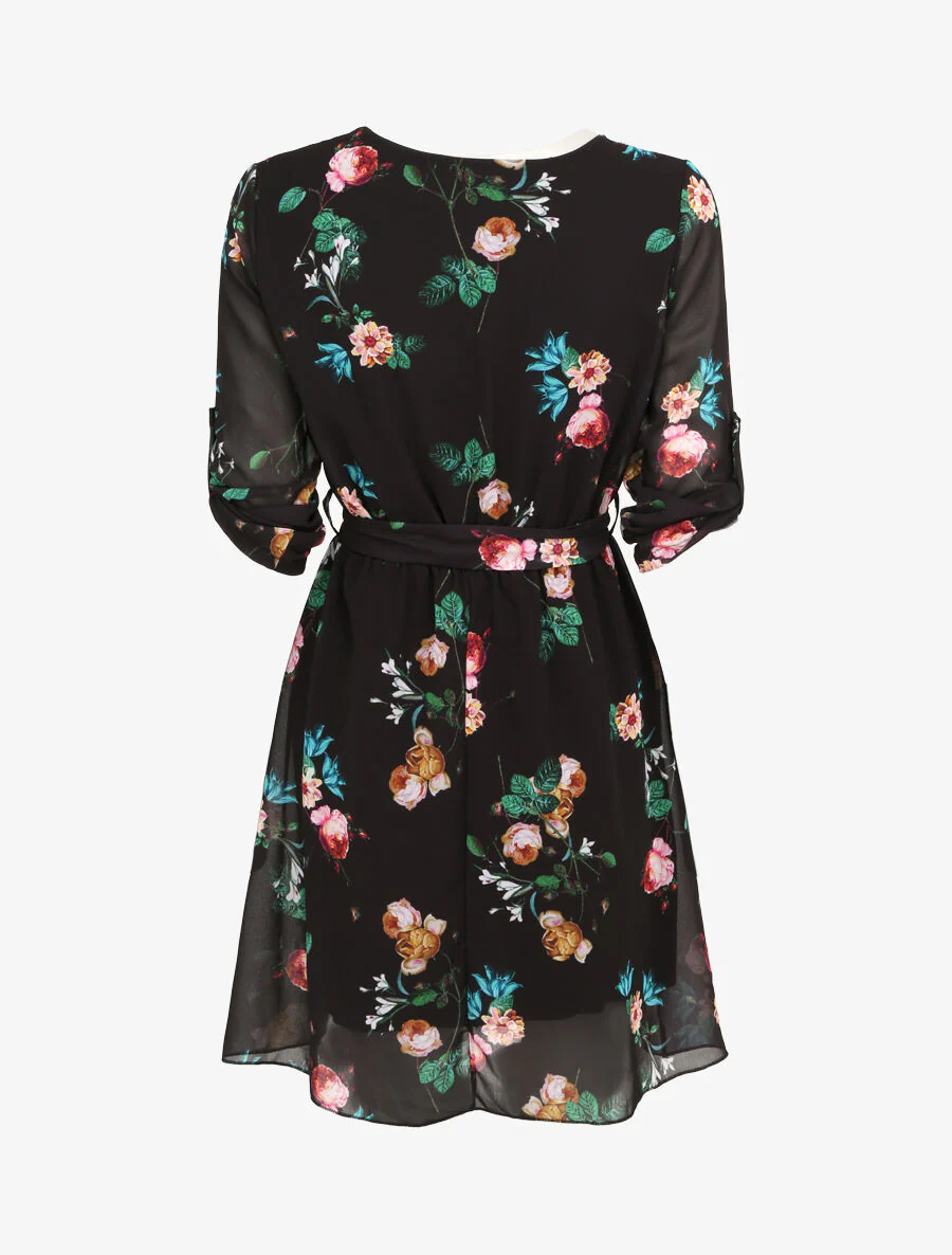 Robe imprimé roses sauvages à col cache-coeur - Noir - Image 2