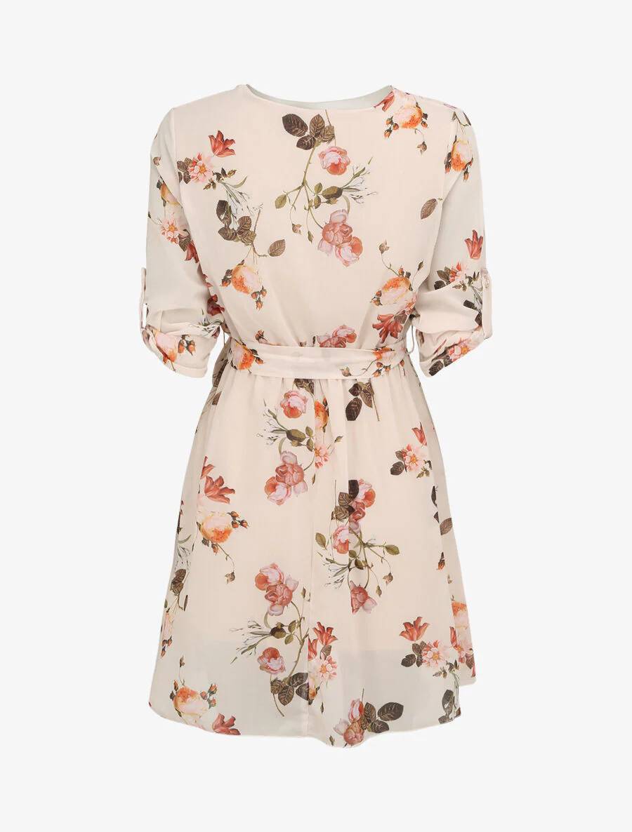 Robe imprimé roses sauvages à col cache-coeur - Beige - Image 2
