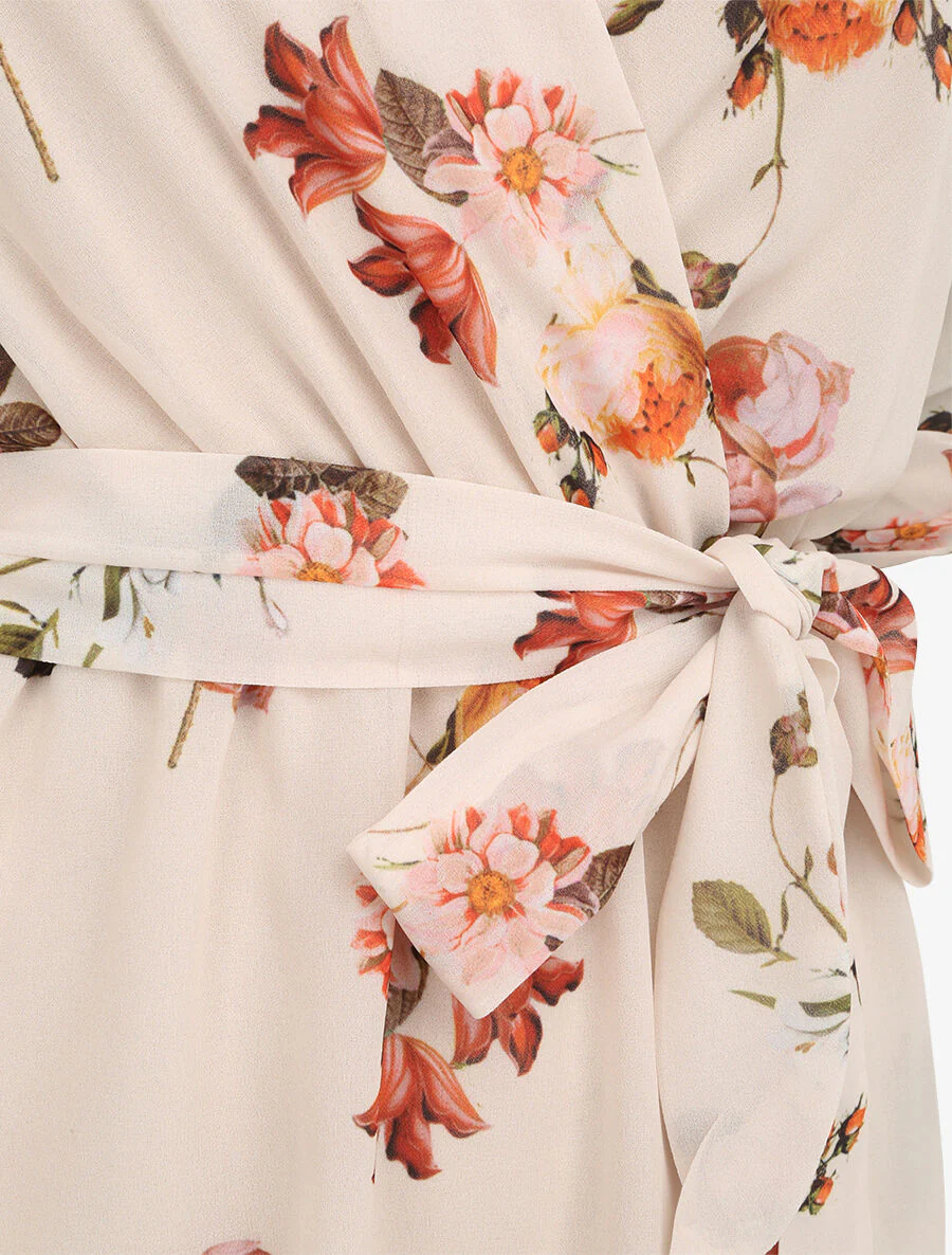 Robe imprimé roses sauvages à col cache-coeur - Beige - Image 3