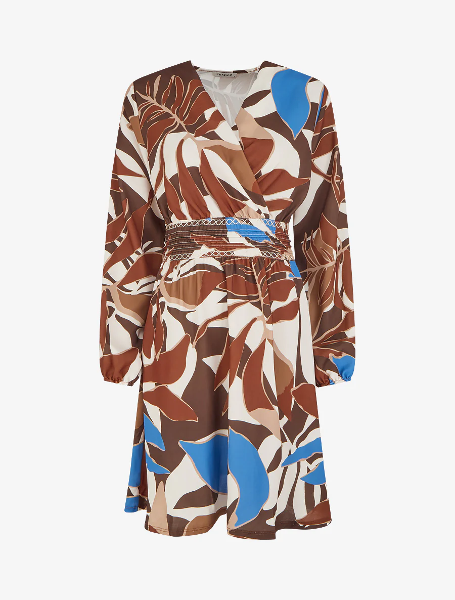 Robe imprimée à col cache-coeur - Marron