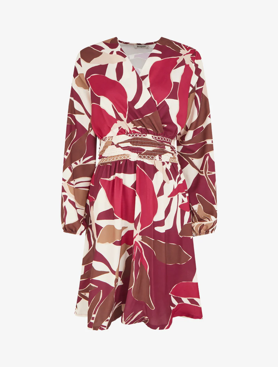 Robe imprimée à col cache-coeur - Prune