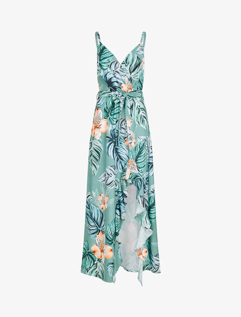 Robe imprimée à côté fendu - turquoise