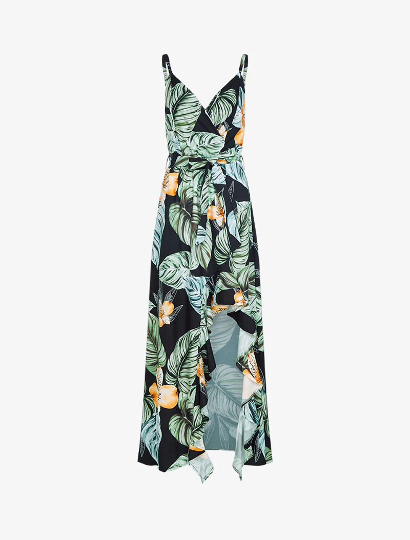 Robe imprimée à côté fendu - noir