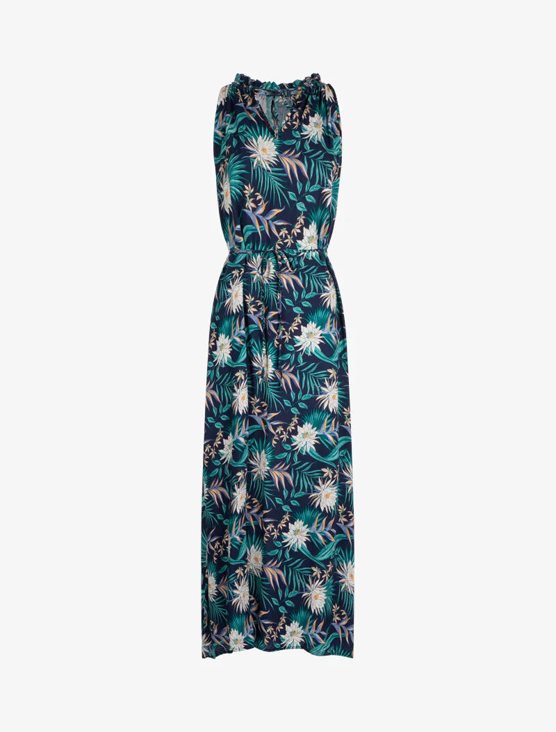 Robe imprimée à encolure montante volantée - marine - Image 2