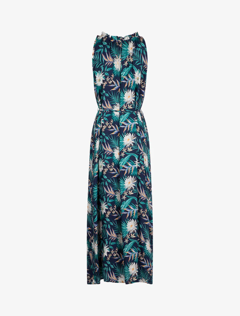 Robe imprimée à encolure montante volantée - marine - Image 3
