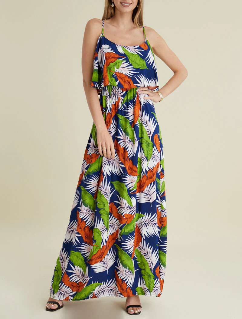 Robe imprimée à épaules dénudées - marine