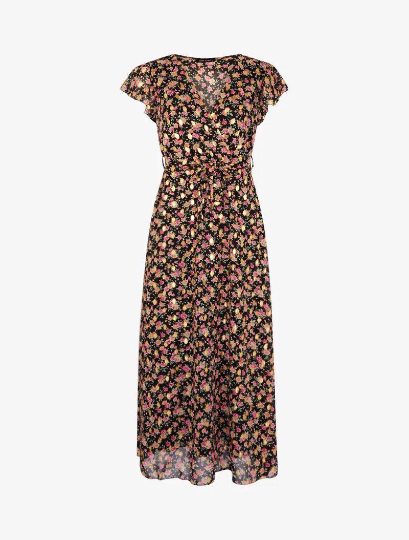 Robe imprimée à mancherons ajourés - noir