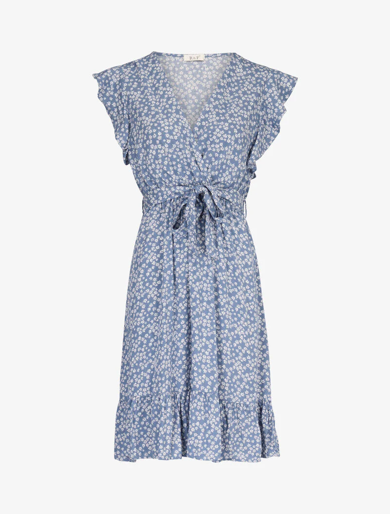 Robe légère à bords volantés et à imprimé - bleu