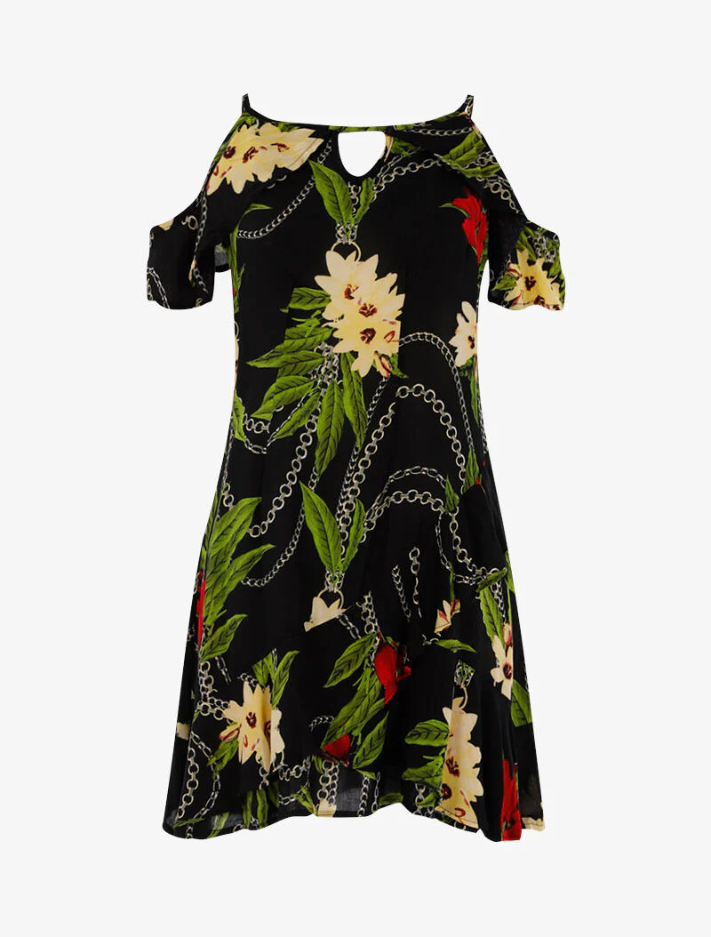 Robe légère à imprimé floral et chaînes - noir
